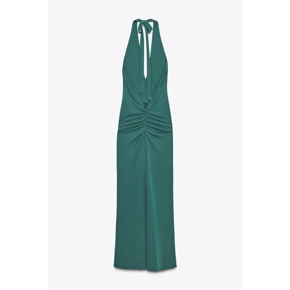 ZARA RUCHED HALTER MAXI DRESS SMALL Duck Green 5039/826/538 - Picture 5 of 6